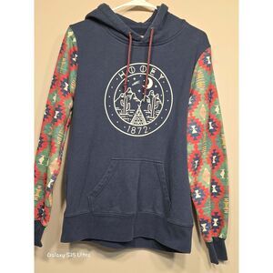Hooey Women's Medium Hoodie Navy Southwestern Aztec Print Sleeves Pullover